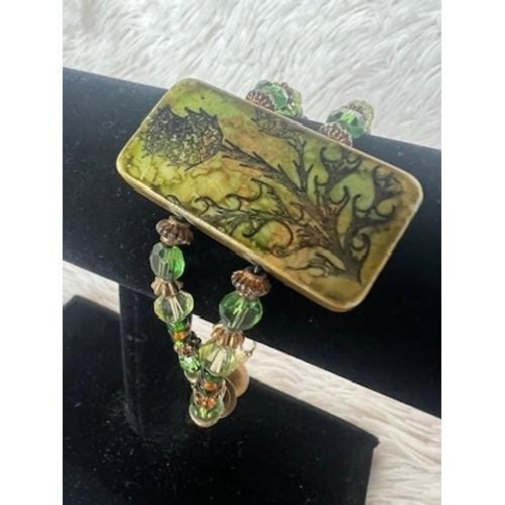 Domino Thistle Bracelet‎ Vintage Green Botanical Whimsigoth Mahjong